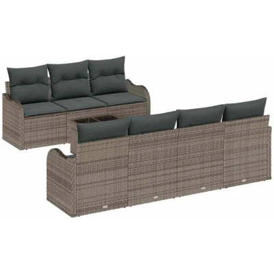 Image of vidaXL 8 Piece Garden Sofa Set with Cushions Grey Poly Rattan