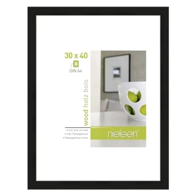 Image of accent by nielsen Apollon Photo Frame Black 30x40cm Wooden Picture with White Mount to Fit A4, Protective Float Glass and Push Turn Clips