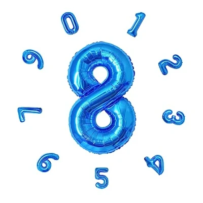 Image of 40&quot; Number Balloons,Helium 8 Balloons Birthday,Self Inflating Balloons,Foil Balloon for Birthday Party,New Year Decoration,Anniversary Decoration,Company Celebration (Blue #8)
