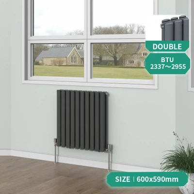 Image of NRG 1600x354mm Oval Column Designer Radiator Double Panel Bathroom Central Heating Anthracite