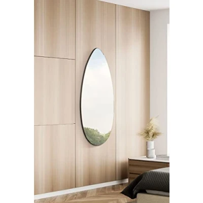 Image of MirrorOutlet The Tear Drop Frameless Modern Full Length Glass Leaner/Wall Mirror 47&quot; X 18&quot; (120CM 45CM) Silver with Black wooden Backing Polished Edging