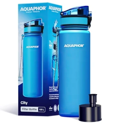 Image of AQUAPHOR City Bottle 500ml Blue Travel Water with Activated Carbon Filter Filters Chlorine &amp; Impurities Made of Tritan BPA Free Stay Hydrated On the Go!