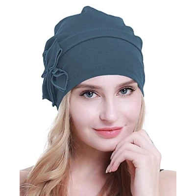 Image of osvyo Cotton Chemo Turbans Headwear Beanie Hat Cap for Women Cancer Patient Hairloss Cerulean Blue
