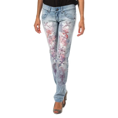 Image of Met Womens Long ripped effect denim pants with skinny hems F054176 woman Blue Cotton Size 24 (Waist)