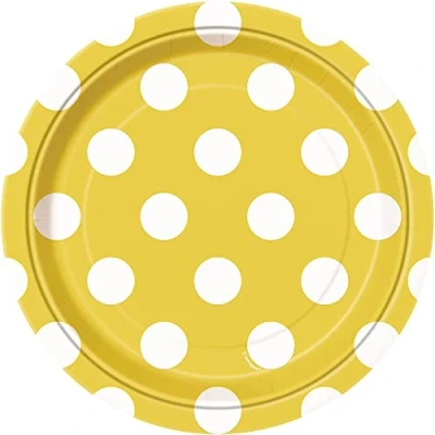 Image of Unique Party 37474 18cm Yellow Polka Dot Plates, Pack of 8