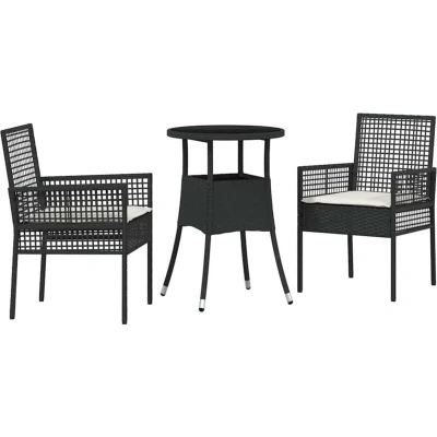 Image of vidaXL 3 Piece Garden Dining Set Black Poly Rattan