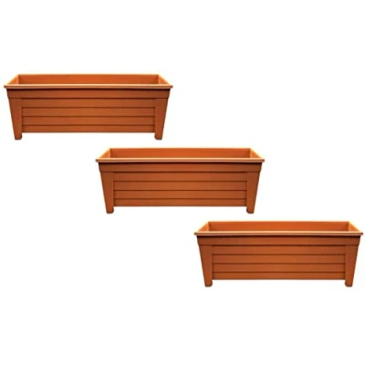Image of Optimal Products Plastic Trough Plant Pot Long Planter Outdoor Garden Herb Flower Box UK (55cm Terracotta, 3)
