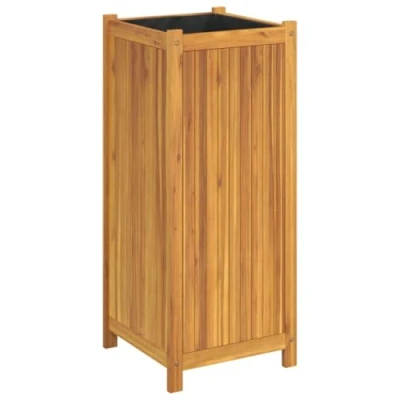 Image of vidaXL Solid Acacia Wood Garden Planter Box with Liner Outdoor/Indoor Square Flower Pot, 42x42x100 cm, Drainage Slats, Brown