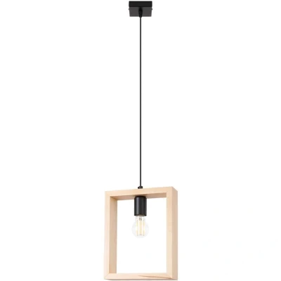 Image of Aries Square Pendant Ceiling Light Natural Wood