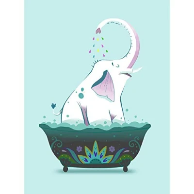 Image of Wee Blue Coo Elephant Shower Wall Large Art Print Poster Decor 18x24 inch