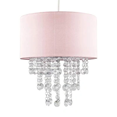 Image of MiniSun Modern Pink Cylinder Ceiling Pendant Light Shade with Clear Acrylic Jewel Effect Droplets