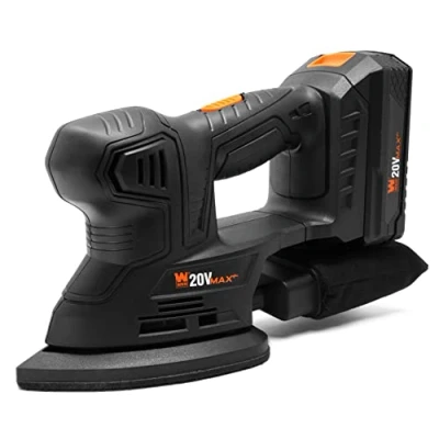 Image of WEN 20401 20V Max Cordless Detailing Palm Sander with 2.0 Ah Lithium Ion Battery and Charger, Black