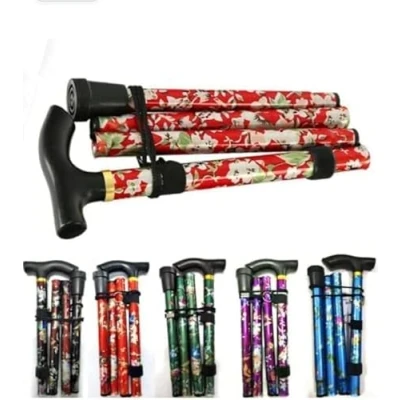 Image of VapourOn Floral Walking Stick, Lightweight Foldable, Extendable Adjustable Cane, Flexible and Durable Aid Mobility Aid, Collapsible Stick (Black Floral)