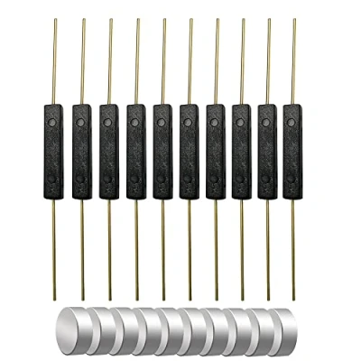 Image of Gebildet 10pcs Plastic Reed Switch Contact,Magnet Near Connect Circuit, Magnet Away Break Magnetic Induction (3mmx14mm) With Small Multi Use Round Mapgnets