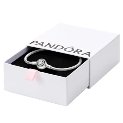 Image of PANDORA Moments Women&#039;s Sterling Silver Iconic Snake Chain Bracelet for Charms, Size 20, No Box