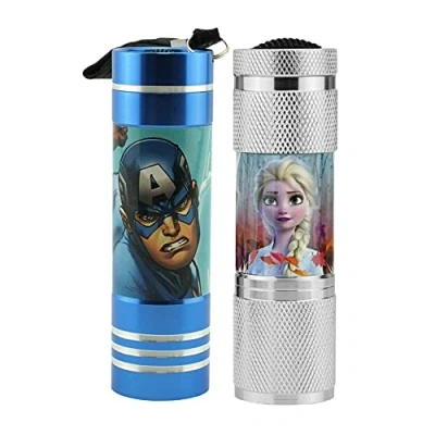 Image of Kids Euroswan 2 Pieces Frozen and Avengers Aluminum LED Torches, Including 3 AAA Battery, Small Handy Torch, Night Explorer for Boys Girls 3+ Years