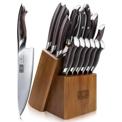 Image of HOSHANHO 16 Piece Knife Set, Japanese AUS 10 Stainless Steel Kitchen Ultra Sharp Chef Block Set with Sharpener