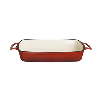 Image of Vogue Rectangular Cast Iron Dish 2.8 Litre, Red, Size: 55(H) x 390(W) 235(D)mm, Enamelled Baking Dish, Induction Compatible, Suitable for all Oven &amp; Hob Types, GH320