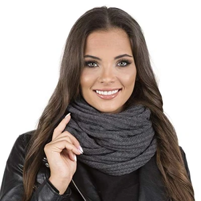 Image of Vivisence Luxurious Ladies Snood Scarf Stylish Design Made From Soft And Warm Acrylic Fabric Perfect For Cold Winter Autumn Days Everyday Wear, Dark Grey,UNI