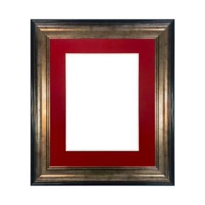 Image of FRAMES BY POST Scandi Black &amp; Gold Picture Photo Frame with Red Mount A1 Image Size A2