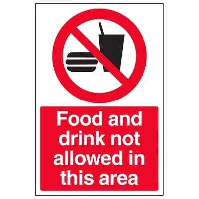 Image of V Safety Food And Drink Not Allowed In This Area Sign 200mm x 300mm 1mm Rigid Plastic