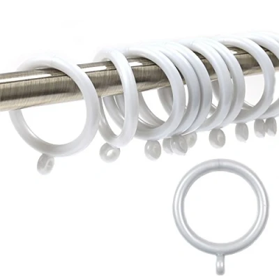Image of White Hinge 30x Chrome Plastic Curtain Rod Rings Large 35mm Pole Loop Hooks