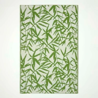 Image of HOMESCAPES Luxury Extra Large Outdoor Rugs for Garden Patio Waterproof 100% Recycled Plastic Mat Carpet 180 x 270cm Reversible White &amp; Green Bamboo Rug Zena, Indoor/Outside Portable, Seamless