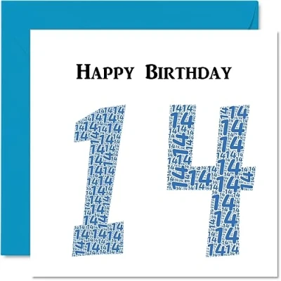 Image of Fun 14th Birthday Cards for Boys Shapecloud Happy Card Son Daughter Brother Sister Grandson Granddaughter Niece Nephew Cousin, 145mm x Greeting Cards,