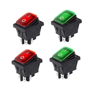 Image of Switian 4 Pcs Boat Type Rocker Switch 6A 250V Pin 2 Position ON Off Mini Waterproof(2 Red/2 Green)