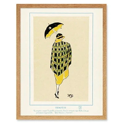 Image of Wee Blue Coo Paris Surprise Storm Fashion Umbrella Art Print Framed Poster Wall Decor 12x16 inch
