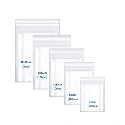 Image of huruirui Small Ziplock Bags Resealable Clear Plastic 500pcs/160μm Sealed Storage Pouches Multiple Size Suitable for Kitchen Assortment Biscuits Nuts Jewelry Packaging Sealable Little