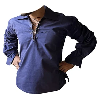 Image of Z&amp;N PRODUCTS Navy Blue Scottish Highland Jacobite Jacobean Ghillie Kilt Shirt (2XL)