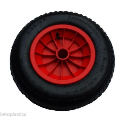 Image of KetoPlastics Red 16&quot; Pneumatic wheelbarrow wheel with 1&quot; bore (4.80/4.00 8)