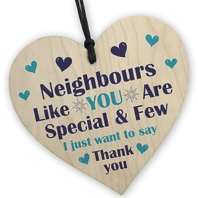 Image of Red Ocean Neighbour Gift Plaque Wood Heart Friendship Christmas Birthday Keepsake For Him Her Thank You