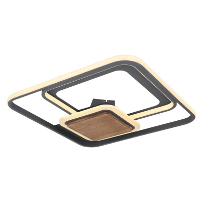 Image of Globo Nirra LED ceiling light, wood plate 3 bulb angular