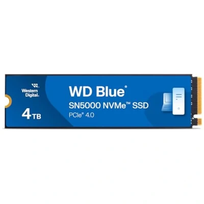 Image of WD Blue SN5000 4TB SSD, Read speeds up to 5500 MB/s, NVMe internal PCIe Gen4, Free Acronis True Image data migration software, solid state drive.