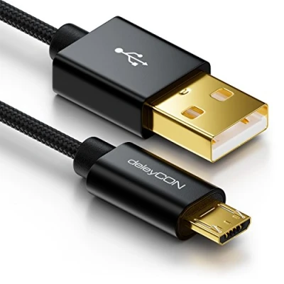 Image of deleyCON nylon micro USB cable with metal plug black 1 m