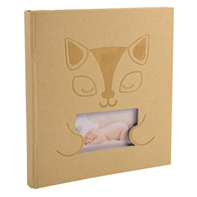 Image of Exacompta Ref 16562E Zephire Cat Baby Large Photo Album 290 x 320mm in Size, 30 White Pages, Holds Up To Approx. 300 Photos Beige Windowed Cover