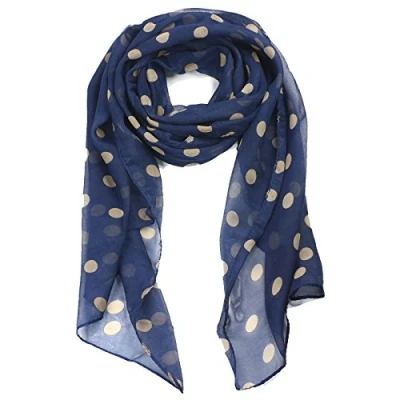 Image of TRIXES Ladies Polka Dot Navy Blue Scarf 1950&#039;s Retro Fashion Accessory Lightweight Neck Head Wrap
