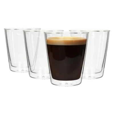 Image of Rink Drink 4x Clear 200ml Double Walled Glasses Set Insulated Coffee Latte Tea Cups Mugs for Drinking Hot &amp; Ice Cappuccino Espresso