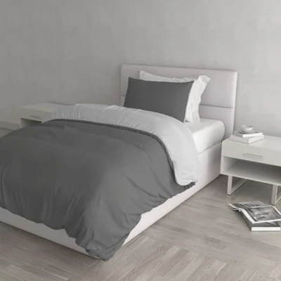 Image of Italian Bed Linen Natural Color Duvet Cover Set with Doubleface Solid Colour Bag Sheet and Pillowcase, 100% Cotton, Light Gray/Smoke, single