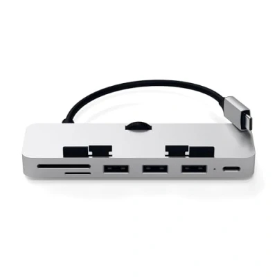 Image of SATECHI USB C Clamp Hub Pro with Data Port, A 3.0 Data, Micro/SD Card Reader For 2020/2019 iMac &amp; Pro. Does Not Fit 2021 M1 (Silver)