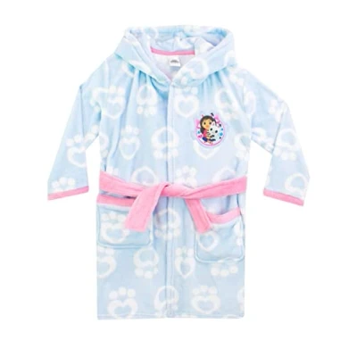 Image of DREAMWORKS Girls Gabbys Dollhouse Dressing Gown Fleece Nightwear for Kids Blue 9 to 10 Years