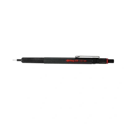 Image of rOtring 600 Mechanical Pencil 0.7 mm Black All Metal Body Propelling Non Slip Knurled Grip &amp; Hexagonal Barrel