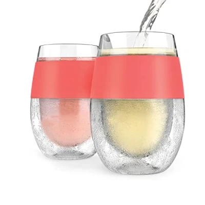 Image of HOST Wine Freeze Cooling Cup, Silicone, Coral, 8.89 x cm