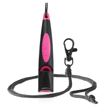 Image of ACME Dog Whistle No. 210.5 (Update 2023) with Free Band in Matte Black, Alpha, Ideal for Callback, Long Range, Frequency Standardised (Black/DG Pink)