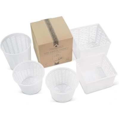 Image of Country Trading Co. Cheese Maker Mould Set of 5 Baskets for Making Ricotta Quark Cottage and Small Soft Goats Cheeses Also Great Paneer Press Basic Vegan Made in Italy