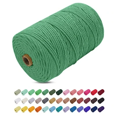 Image of Uiopa Macrame Cord 3mm x 200m, Thick Rope Yarn Soft Natural Cotton Cord, Coloured 4 Ply String for DIY Craft, Plant Hangers, Wall Hanging, Christmas Decorations (Green)