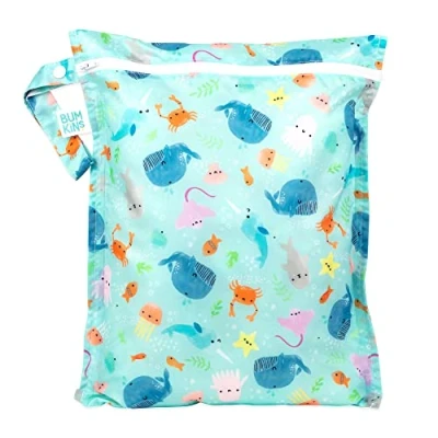 Image of Bumkins Waterproof Wet Bags for Baby, Travel, Swimsuit, Cloth Diapers, Pump Parts, Gym Clothes, Toiletries, Strap to Stroller, Zipper Reusable Bag, Packing Pouch