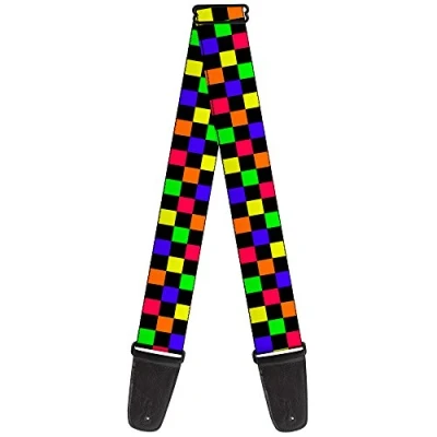 Image of Buckle Down GS W30309 &quot;Checker Black/Multi Neon&quot; Guitar Strap